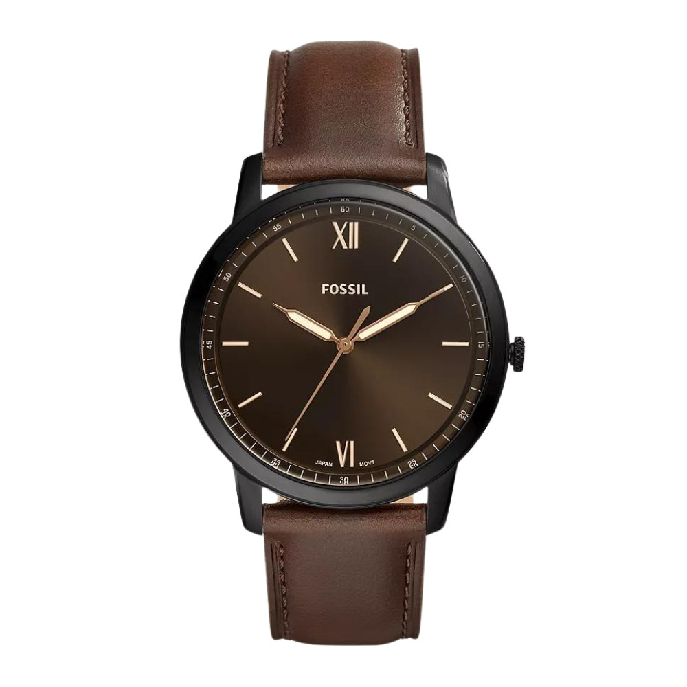 Minimalist Three-Hand Brown Leather Watch FS5551