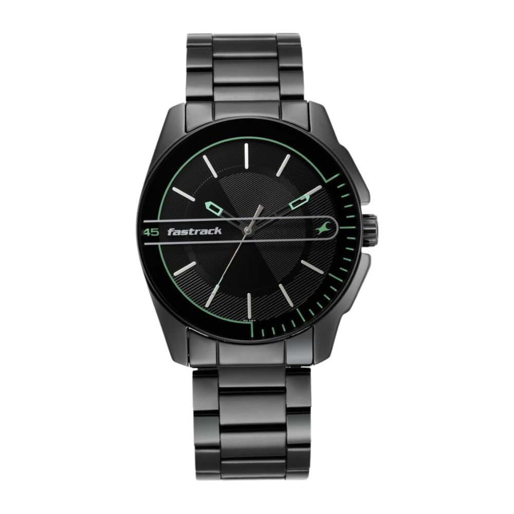 Fastrack Wear Your Look Quartz Analog Black Dial Metal Strap Watch for Guys NR3089NM03