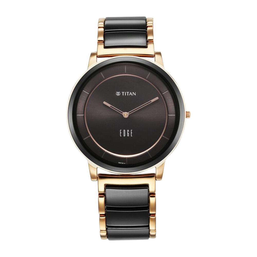 Titan Edge Fusion Quartz Analog Black Dial Black Steel & Ceramic Strap Watch for Men 1878KD03