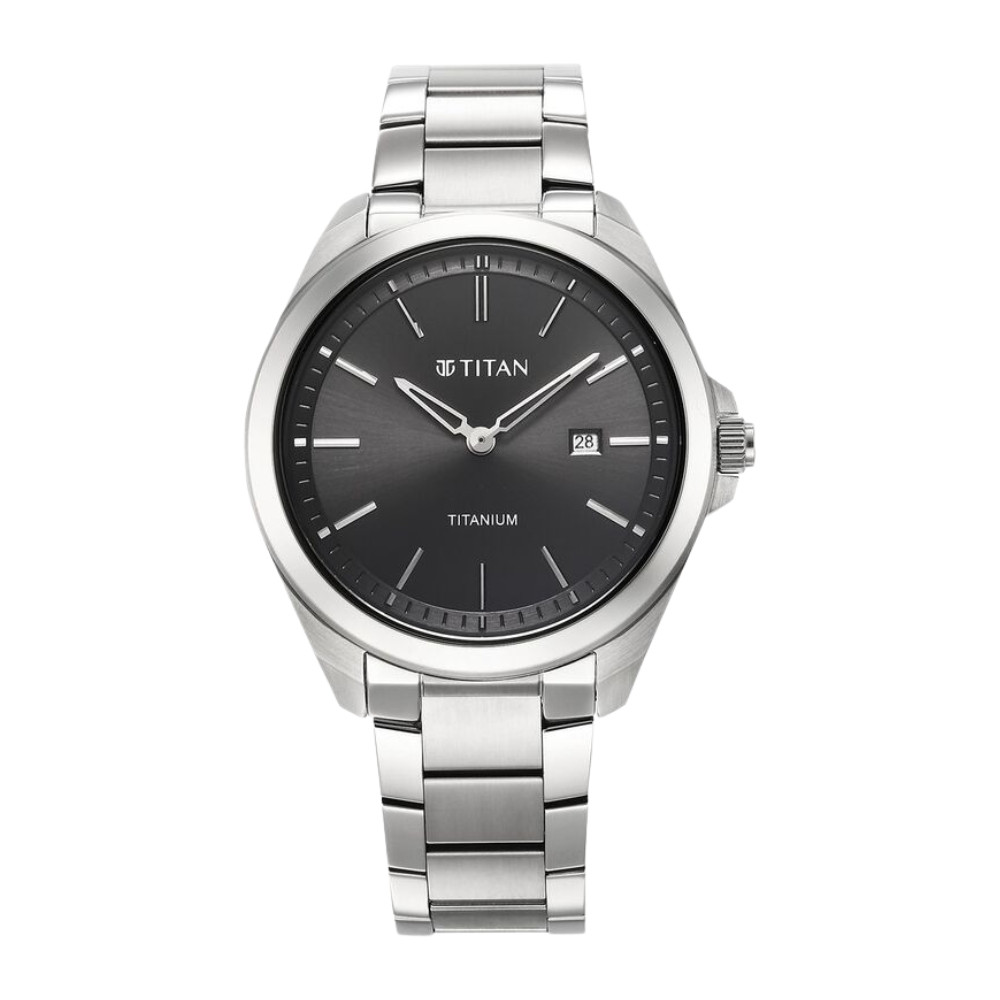 Titan Titanium Quartz Analog Black Dial Stainless Steel Strap Watch for Men 90177TM03