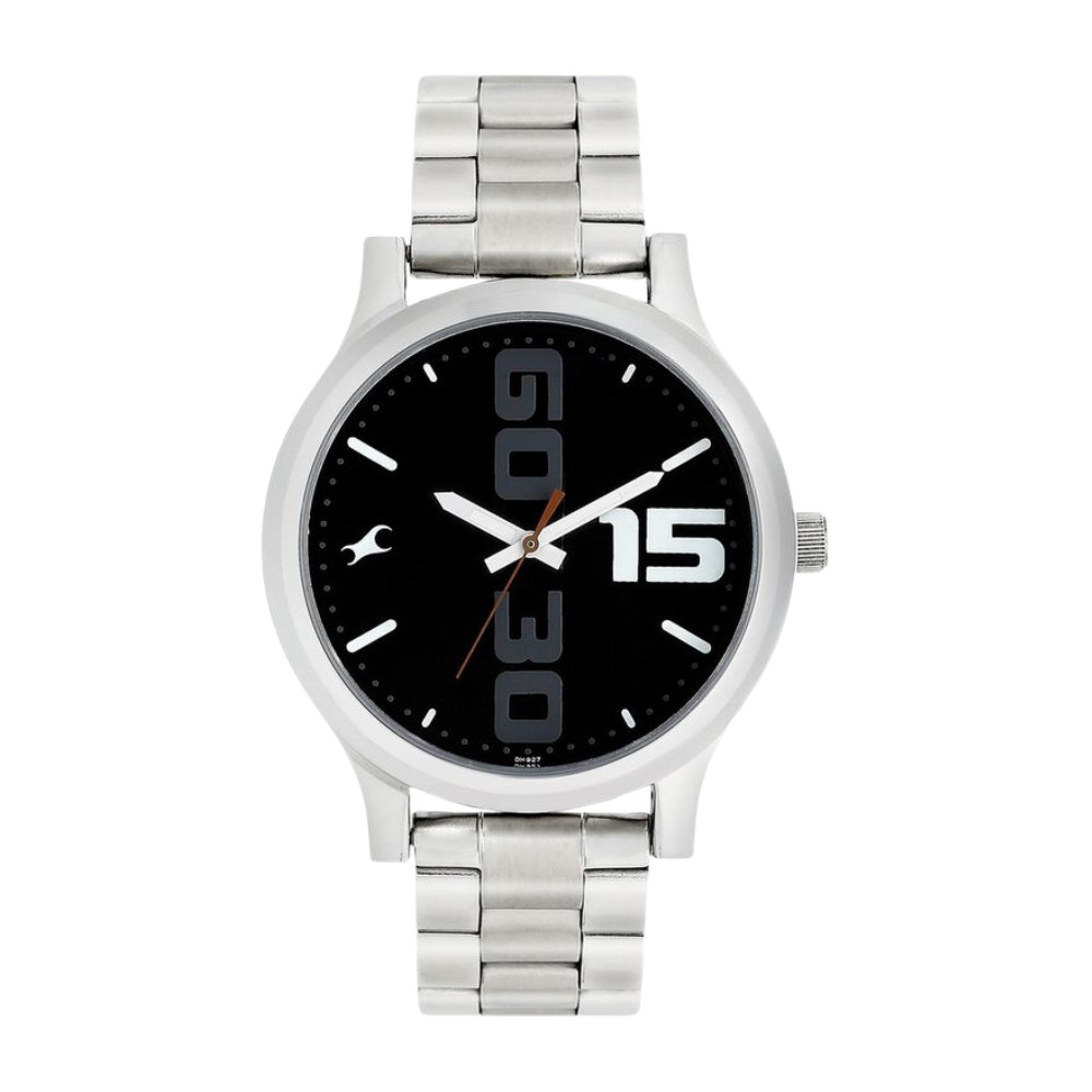 Fastrack Bold Quartz Analog Black Dial Stainless Steel Strap Watch for Guys NR38051SM04