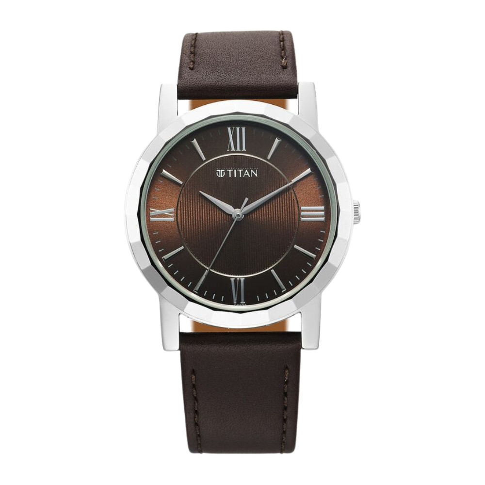 Titan Karishma Zing Quartz Analog Brown Dial Leather Strap Watch for Men 1644SL01