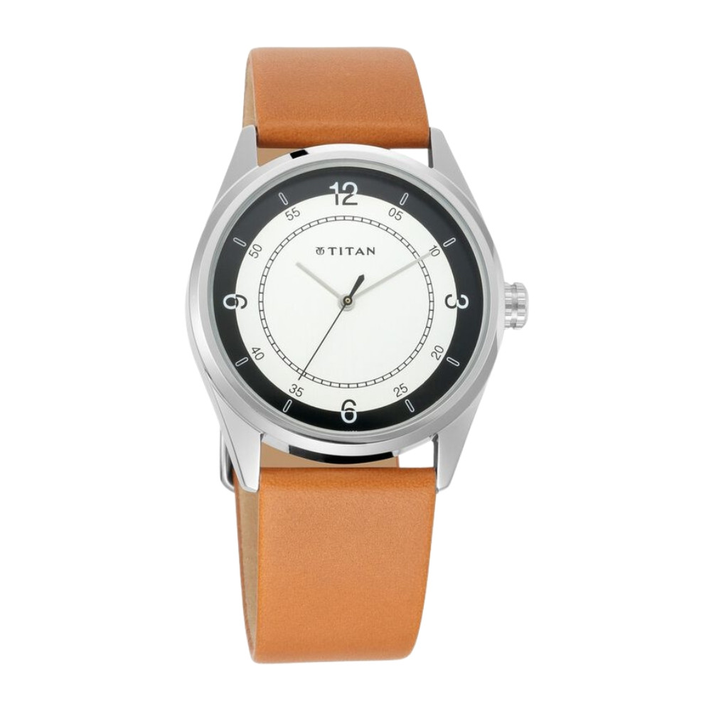 Titan Quartz Analog White Dial Leather Strap Watch for Men NR1729SL03