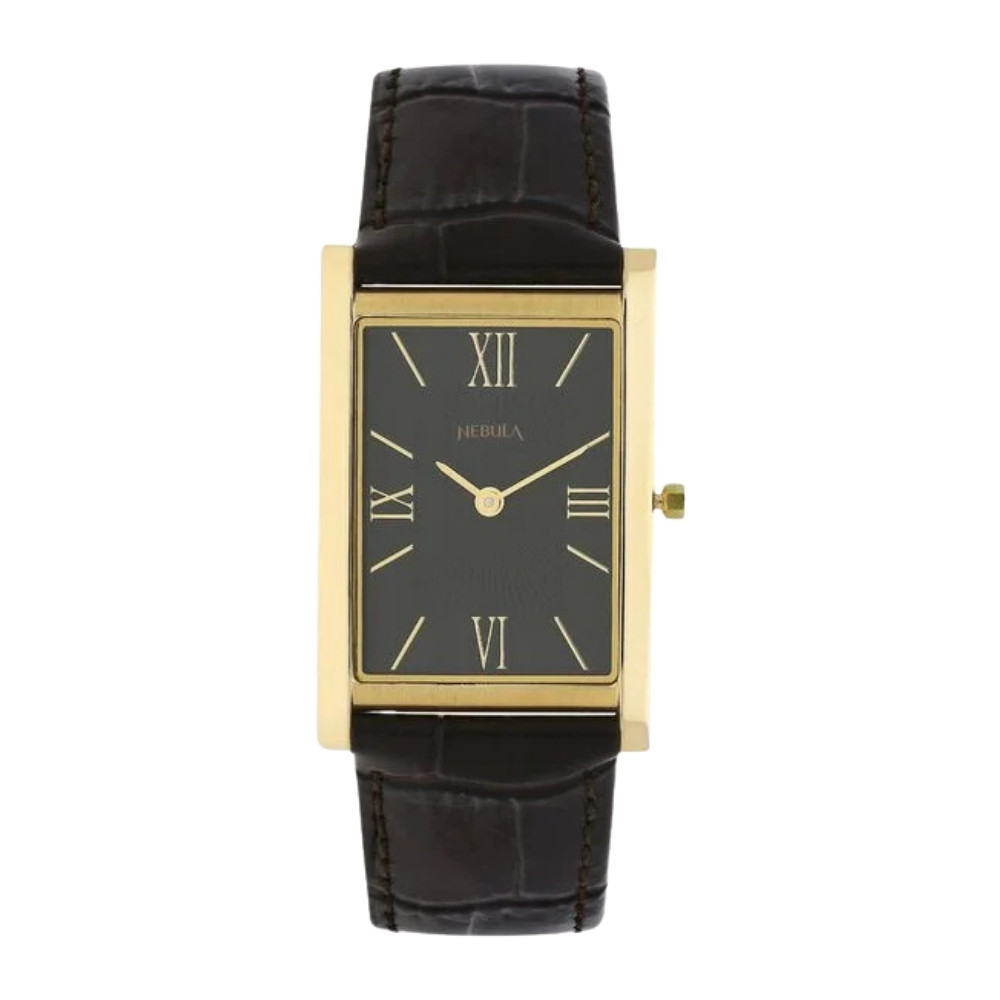 Titan Nebula Ultraslim 18k Gold Analog Leather Strap Watch for Men NT1043DL13