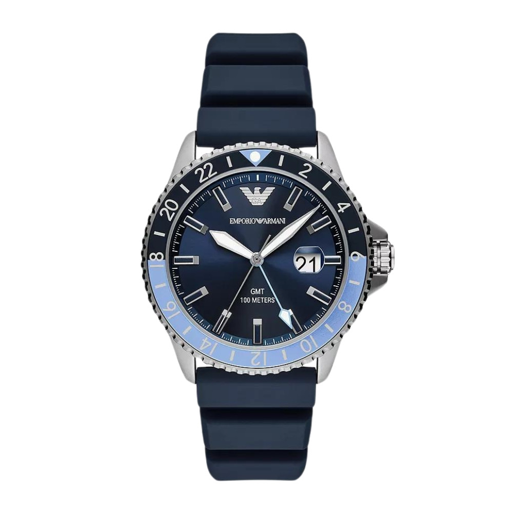 Emporio Armani GMT Dual Time Blue Silicone Watch AR11592
