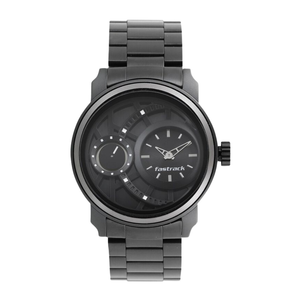 Fastrack Quartz Analog Black Dial Stainless Steel Strap Watch for Guys NS3147KM01