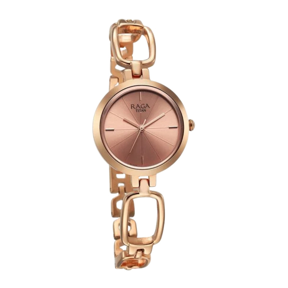 Titan Raga Quartz Analog Rose Gold Round Dial Rose Gold Metal Strap Watch For Women (2725WM01)