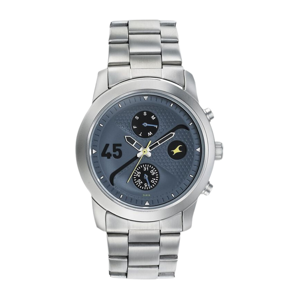Fastrack Go Skate Quartz Multifunction Blue Dial Stainless Steel Strap Watch for Guys NP3216SM01