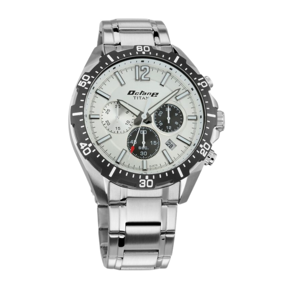 Titan Quartz Chronograph Silver Dial Stainless Steel Strap Watch for Men NR90108KM01