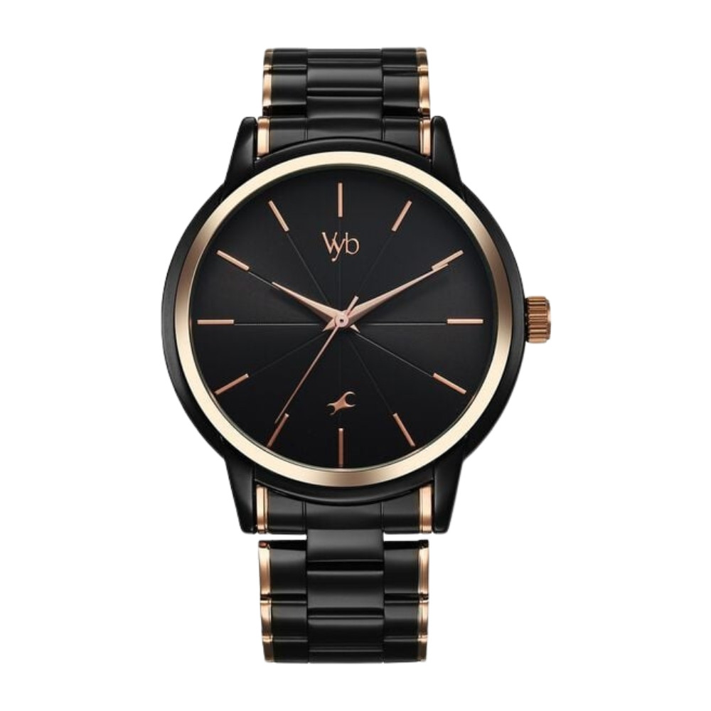 Fastrack Vyb Phantom Quartz Analog Black Dial Two Toned Metal Strap Watch For Guys FV30005KM01W