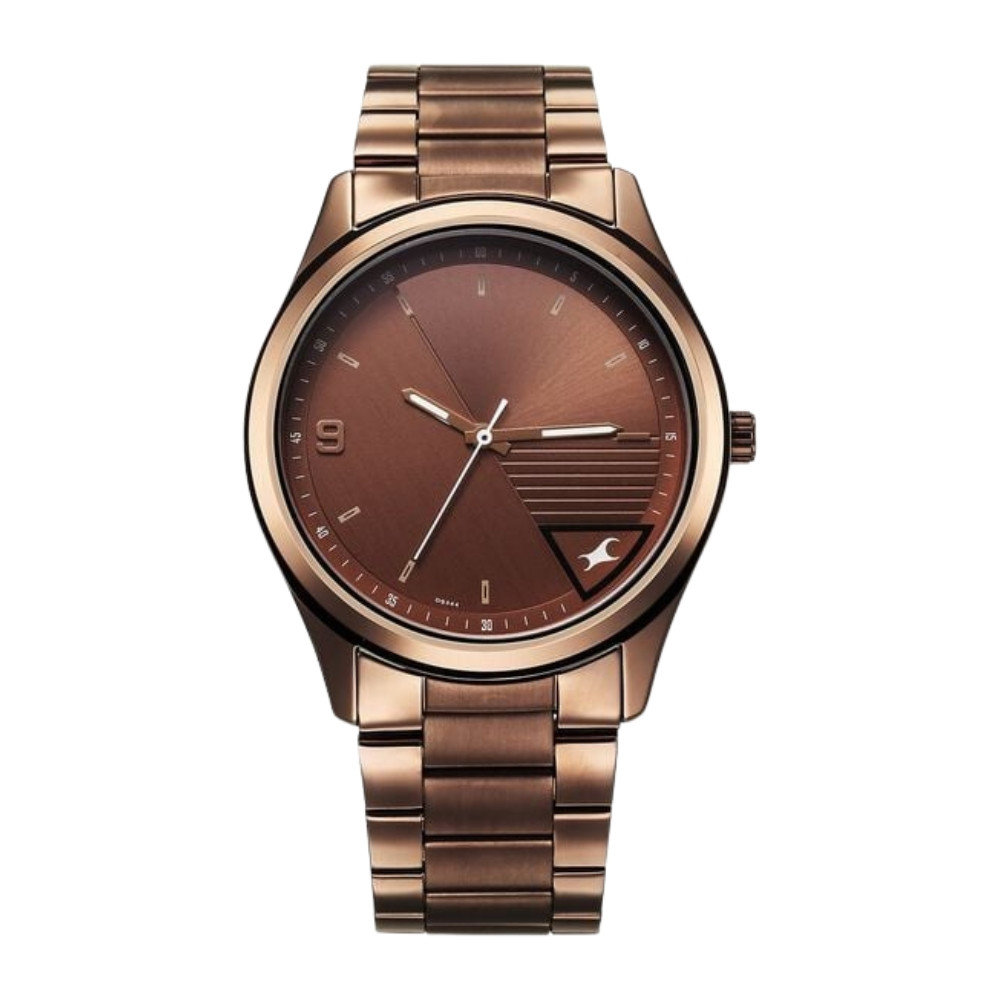 Fastrack Stunners Quartz Analog Brown Dial Brown Metal Strap Watch For Guys 3317QM02