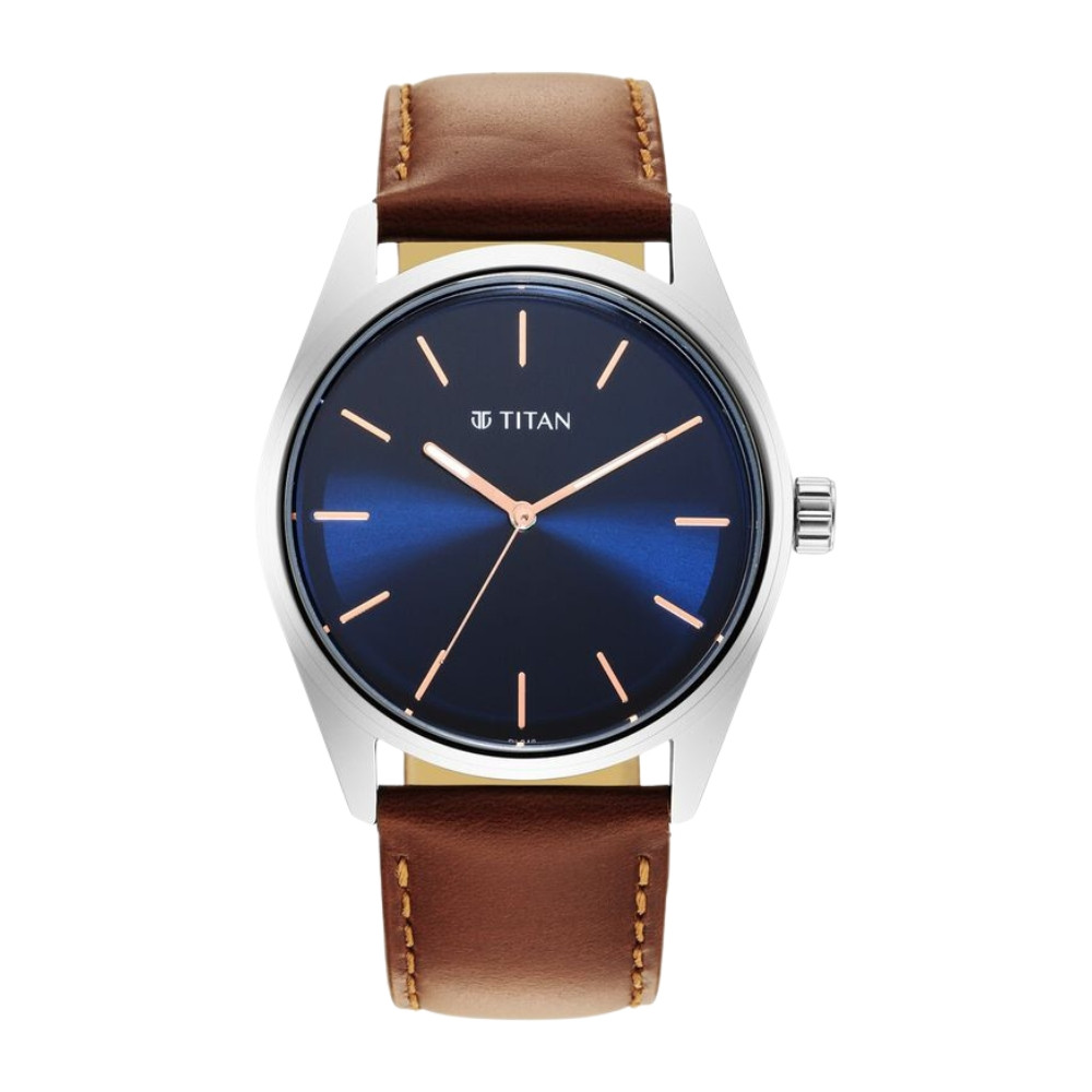 Titan Quartz Analog Blue Dial Leather Strap Watch for Men NR1866SL01
