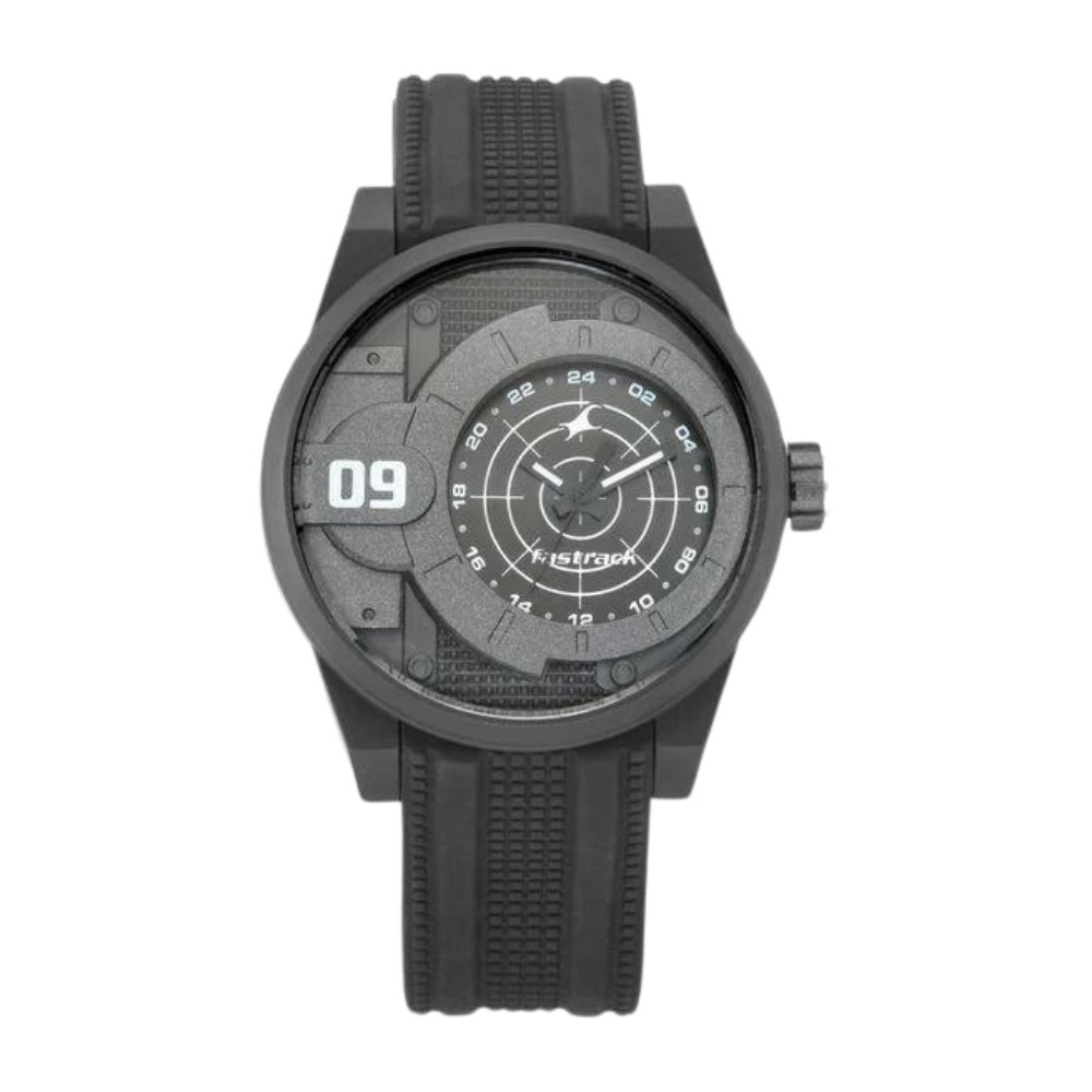 Fastrack Trendies Quartz Analog Black Dial Silicone Strap Watch for Guys NS38058PP03