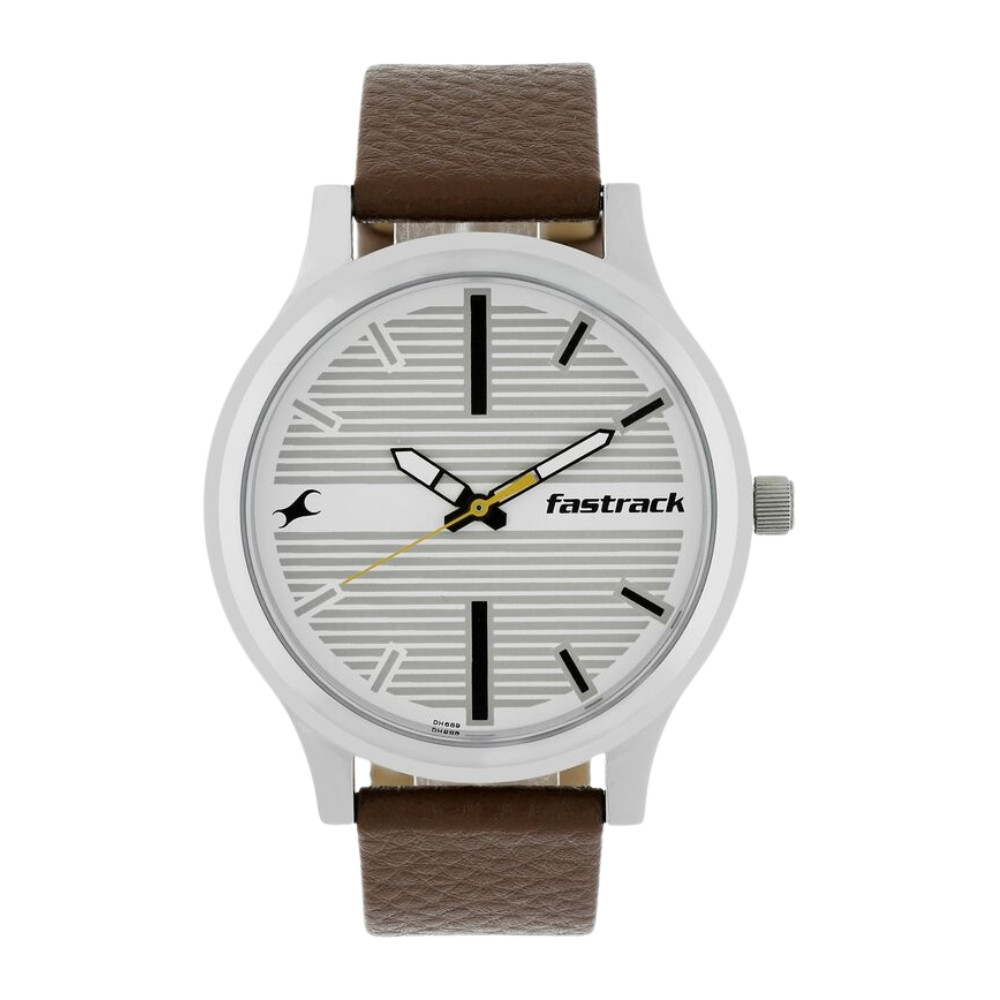 Fastrack Fundamentals Quartz Analog White Dial Leather Strap Watch for Guys NR38051SL01