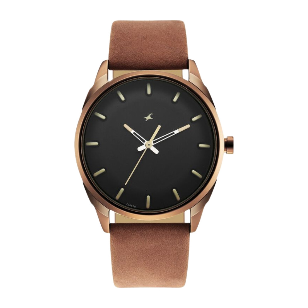 Fastrack After Dark Black Dial Leather Strap Watch for Guys NR3273QL01