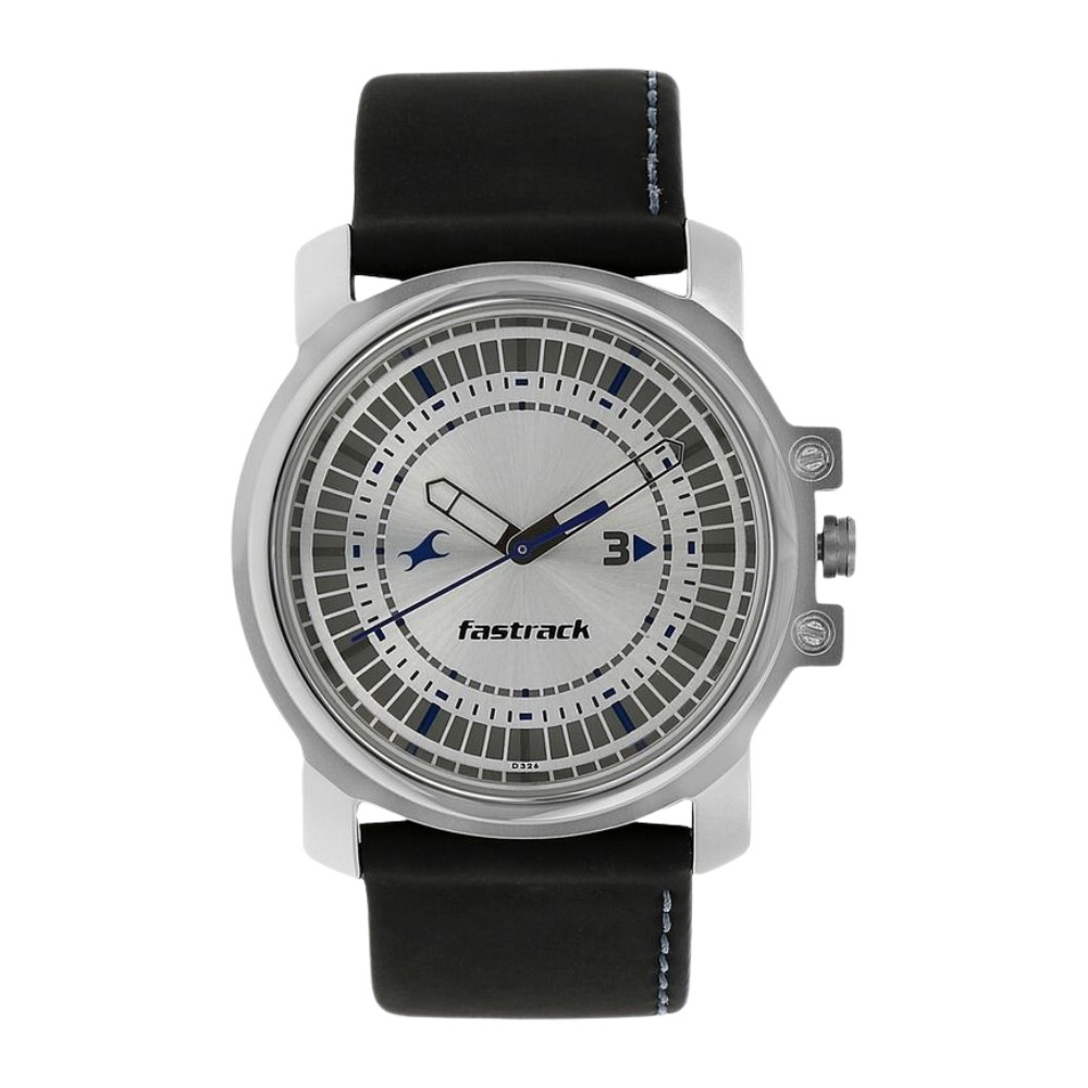 Fastrack Quartz Analog Silver Dial Leather Strap Watch for Guys NR3039SL01