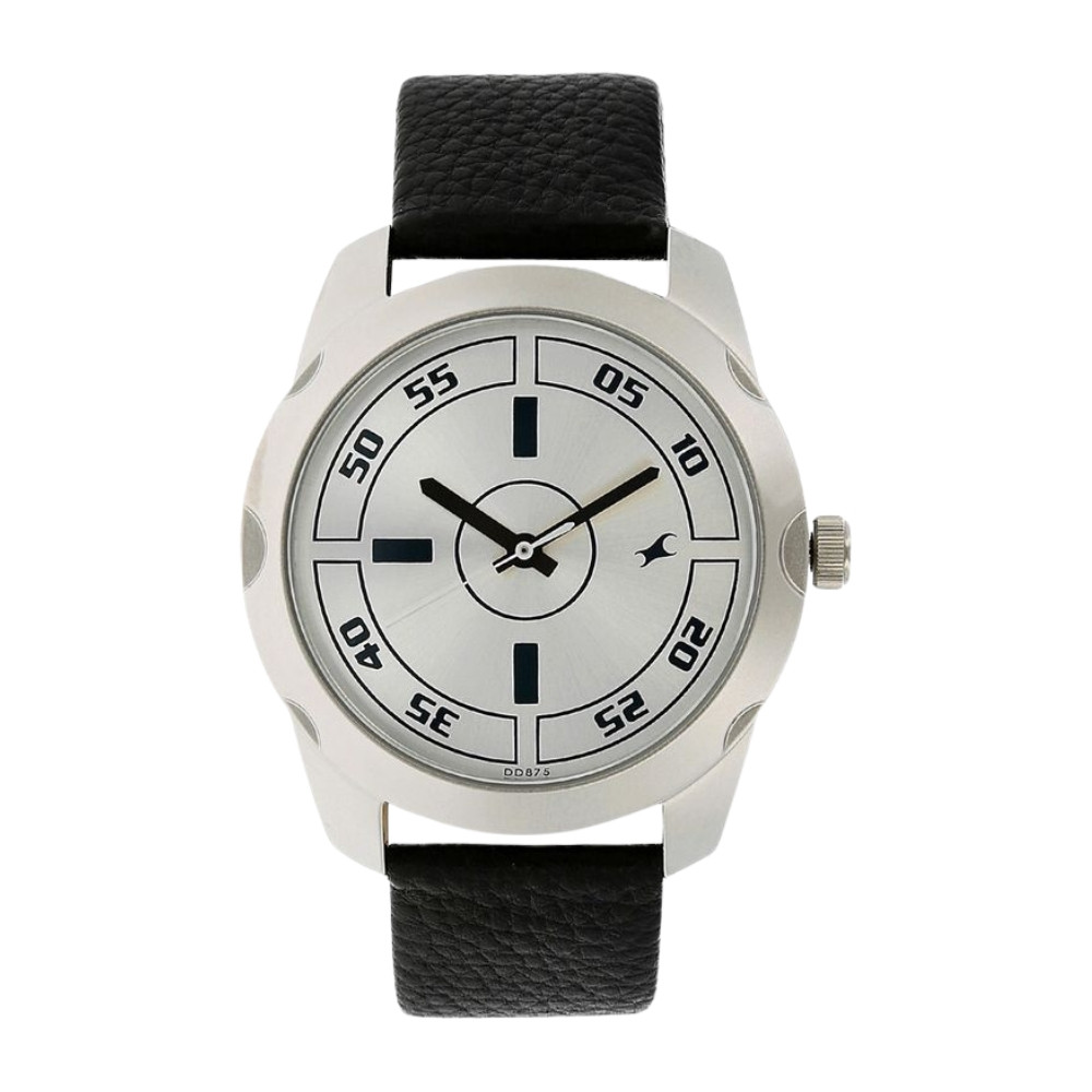 Fastrack Quartz Analog Silver Dial Leather Strap Watch for Guys NP3123SL01