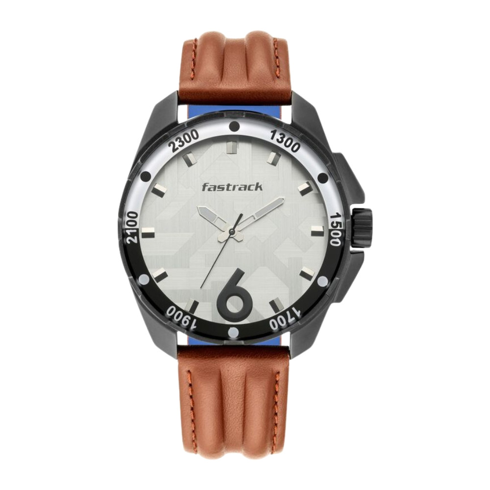 Fastrack Hitlist Quartz Analog White Dial Leather Strap Watch for Guys NR3084NL04