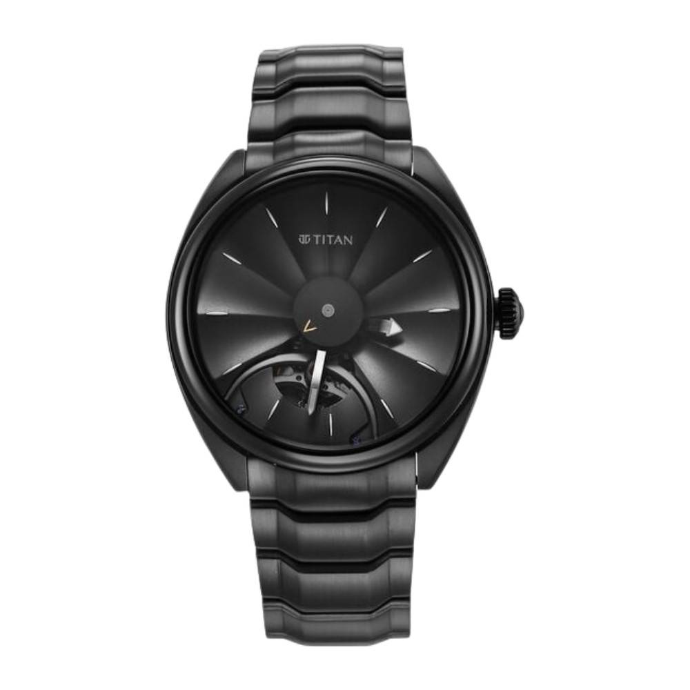 Titan Stellar Automatic Black Dial Stainless Steel Strap Watch for Men NS10011NM01