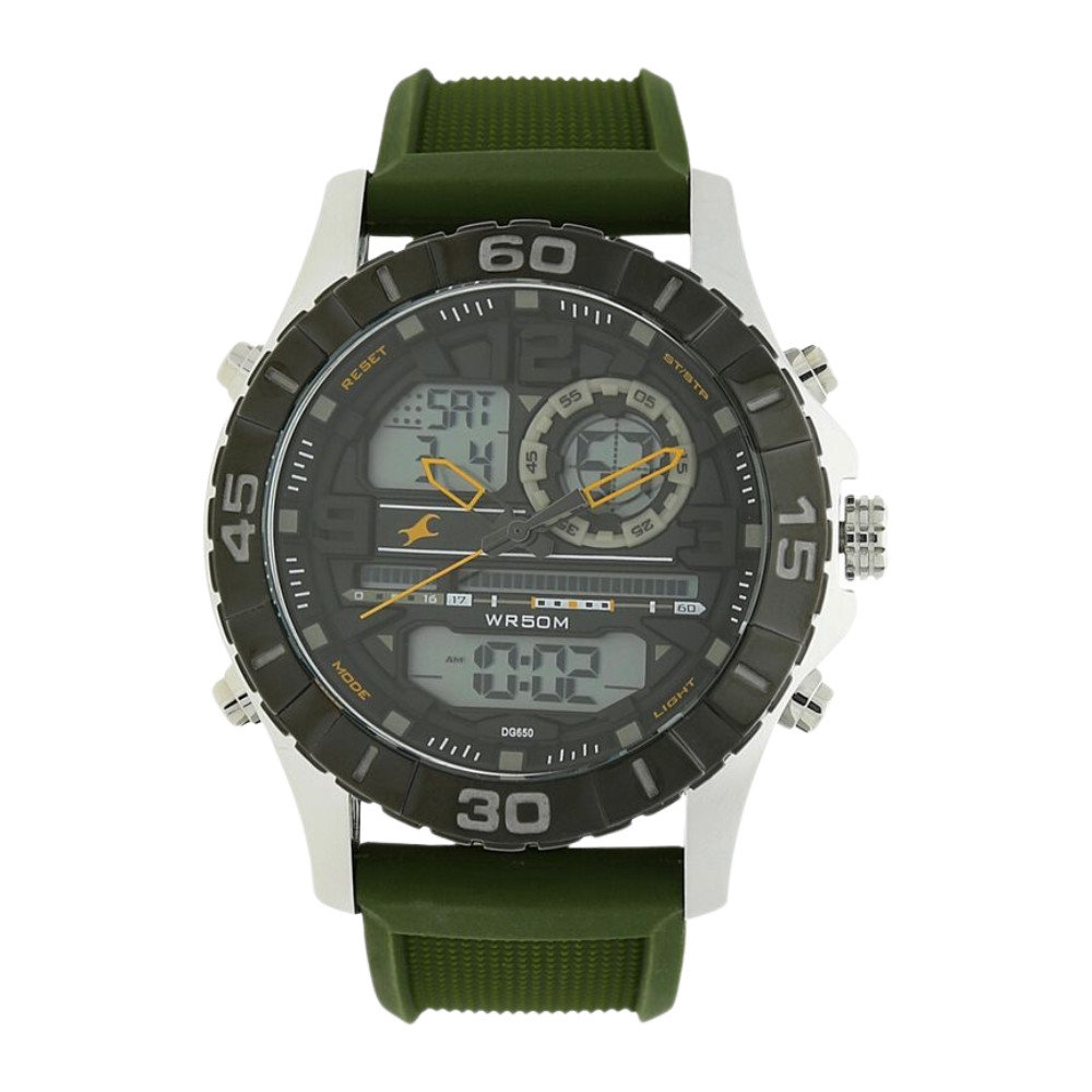 Fastrack Quartz Analog Digital Grey Dial Silicone Strap Watch for Guys NR38035SP01