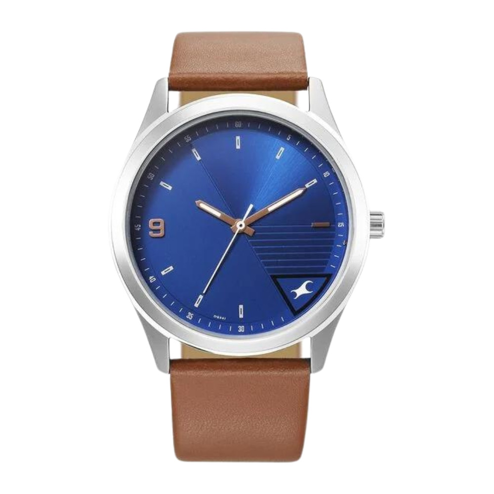 Fastrack Stunners Quartz Analog Blue Dial Brown Leather Strap Watch For  Guys 3317SL01