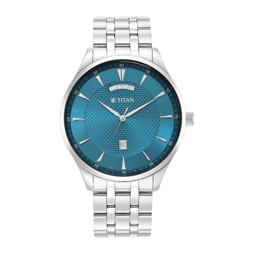 Titan Opulent Blue Dial Analog with Day and Date Stainless Steel