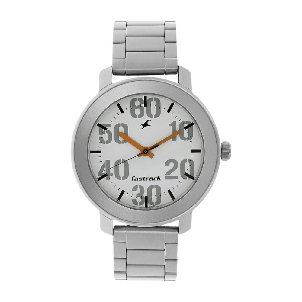 Fastrack Quartz Analog White Dial Stainless Steel Strap Watch for Guys NR3121SM01