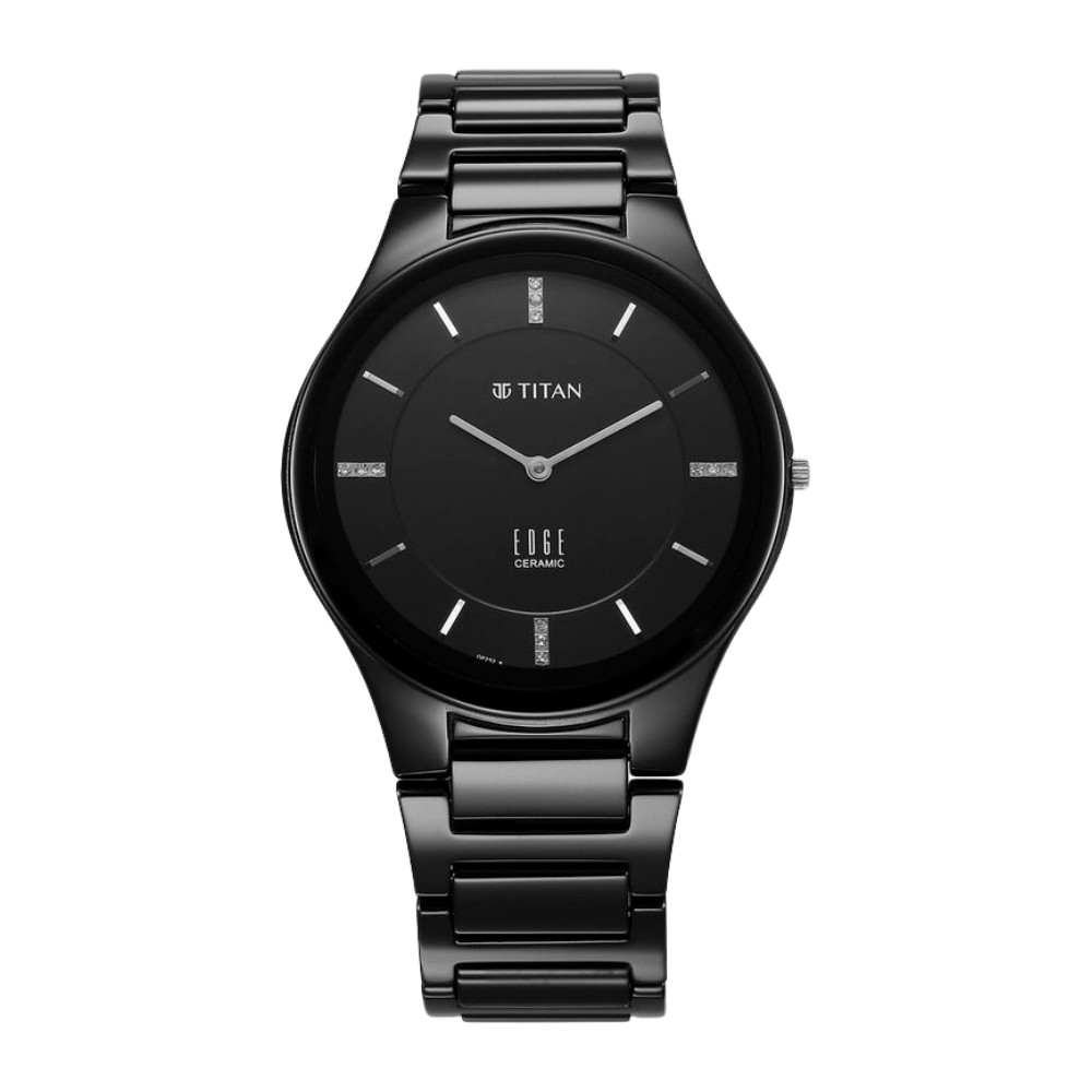 Titan Edge Ceramic Dress with Diamonds Quartz Analog Black Dial Ceramic Strap Watch for Men 1696NC12