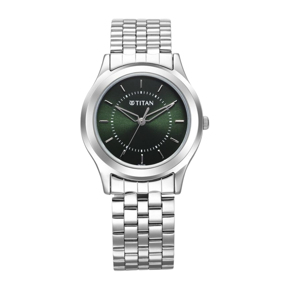 Titan Karishma Zing Quartz Analog Green Dial Stainless Steel Strap Watch for Men 1648SM01