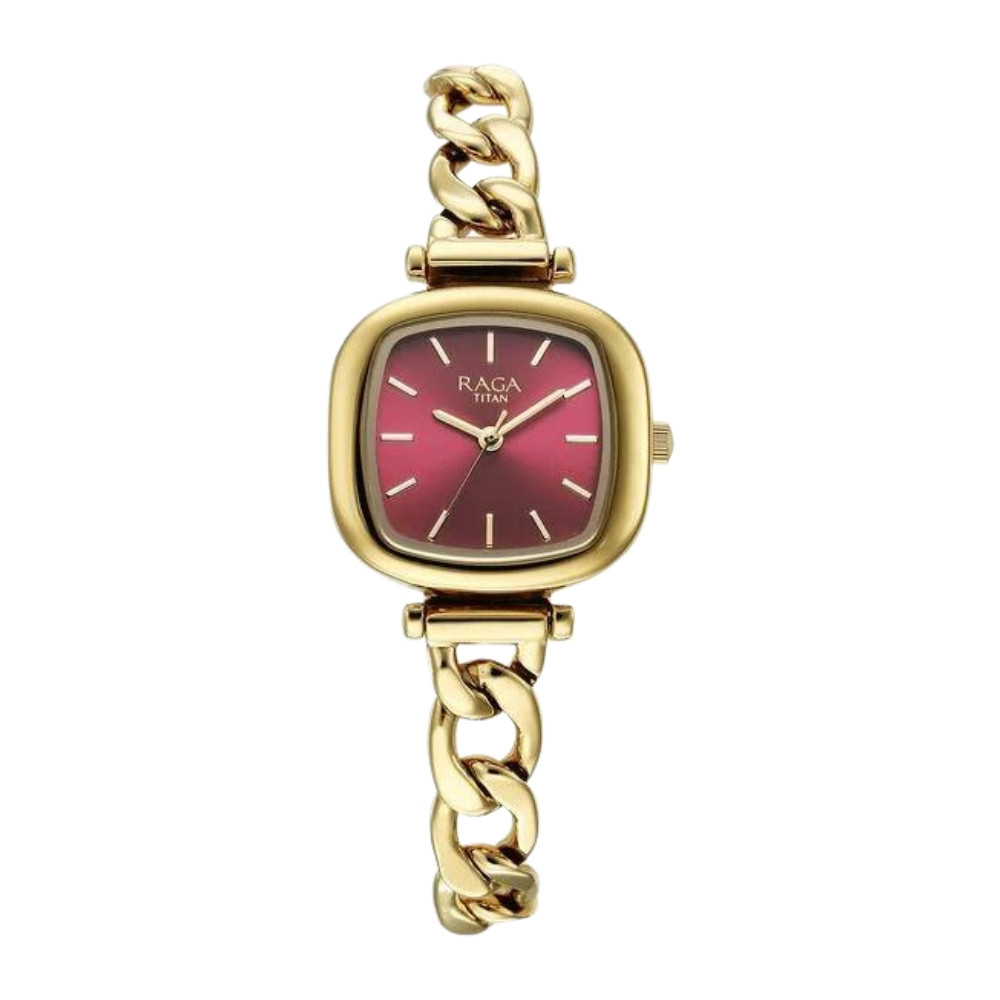 Titan Raga Showstopper Quartz Analog Maroon Dial Metal Strap Watch For Women 95302YM01