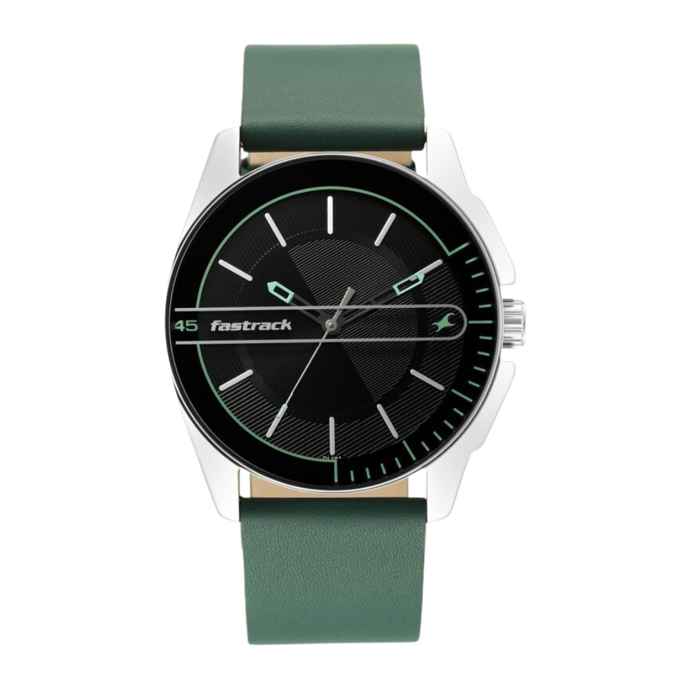 Fastrack Wear Your Look Quartz Analog Black Dial Leather Strap Watch for Guys NR3089SL16