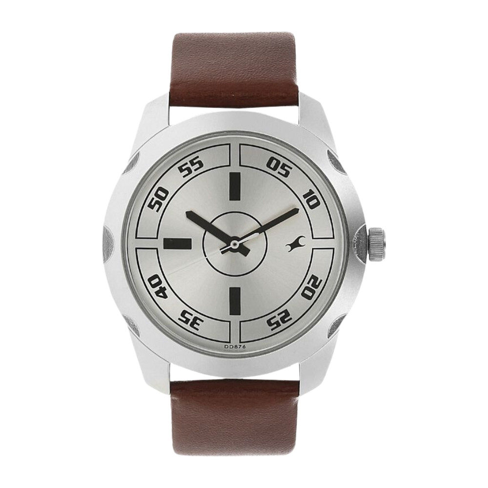 Fastrack Quartz Analog Silver Dial Leather Strap Watch for Guys NR3123SL02