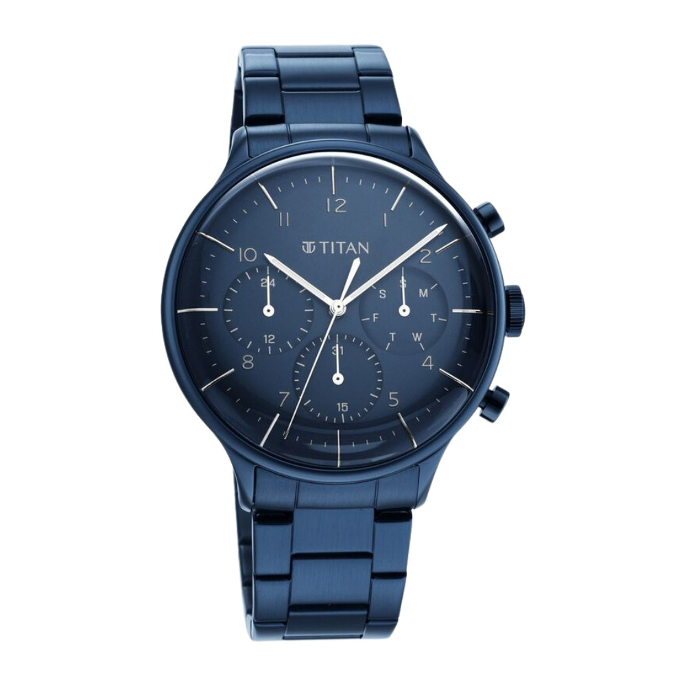 Titan Urban Magic Blue Dial Multial Stainless Steel Strap watch for Men NR90102QM01