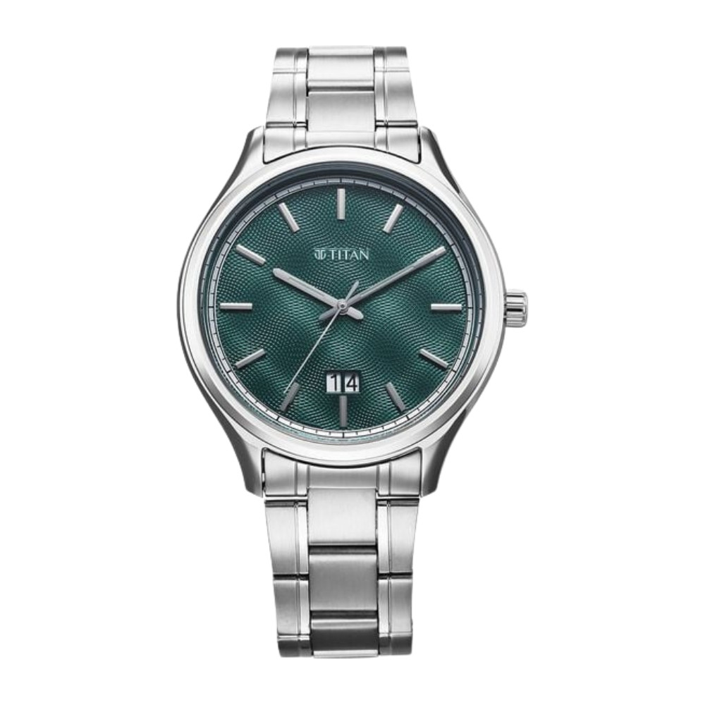 Titan Palette Of Time Quartz Analog with Date Green Dial Stainless Steel  Strap Watch For Men 10033SM03
