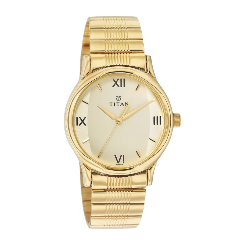 Titan Quartz Analog Champagne Dial Stainless Steel Strap Watch for Men NE1580YM02