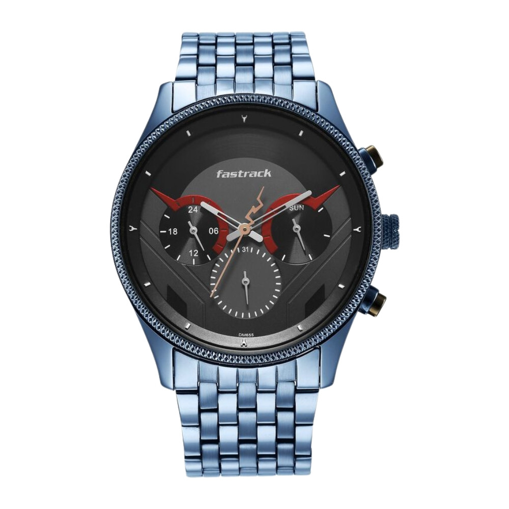 Fastrack Thor Quartz Multifunction Grey Dial Metal Strap Watch for Guys NR3286KM03
