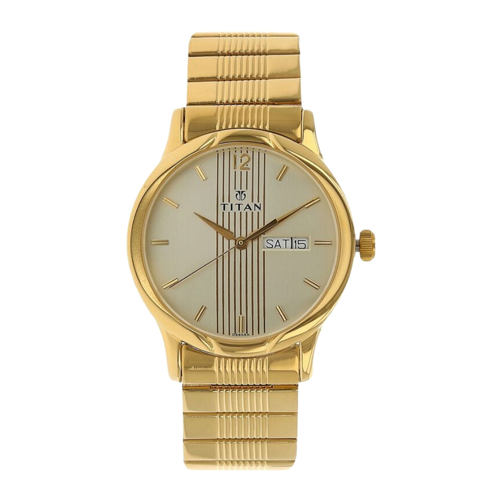 Titan Analog with Day and Date Champagne Dial Metal Strap watch for Men NR1580YM05