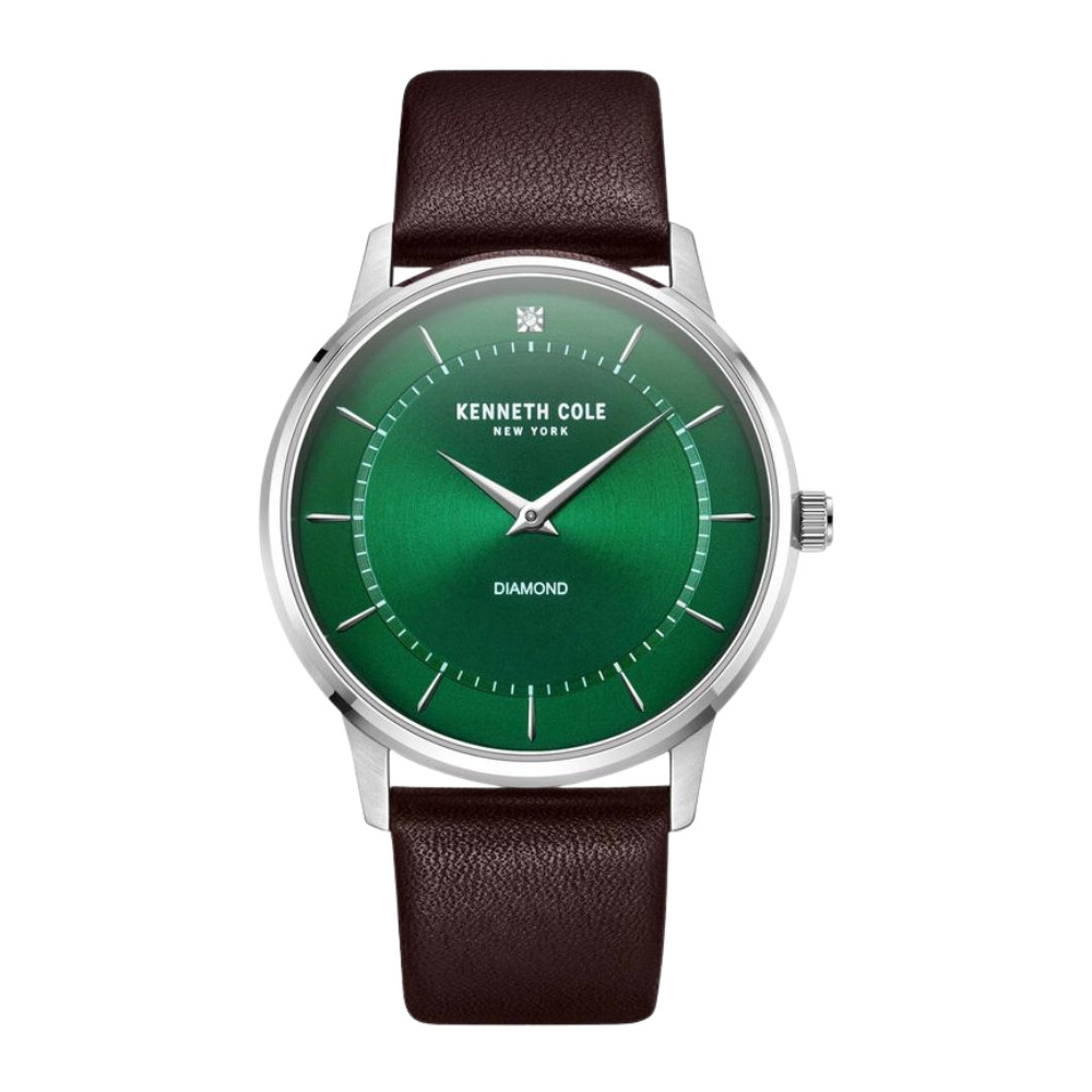 Kenneth Cole Quartz Analog Green Dial Leather Strap Watch for Men KCWGA2217604MN