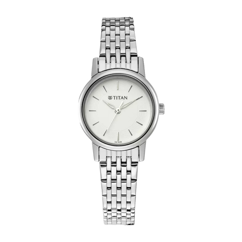 Titan Quartz Analog White Dial Metal Strap Watch for Women NR2593SM04
