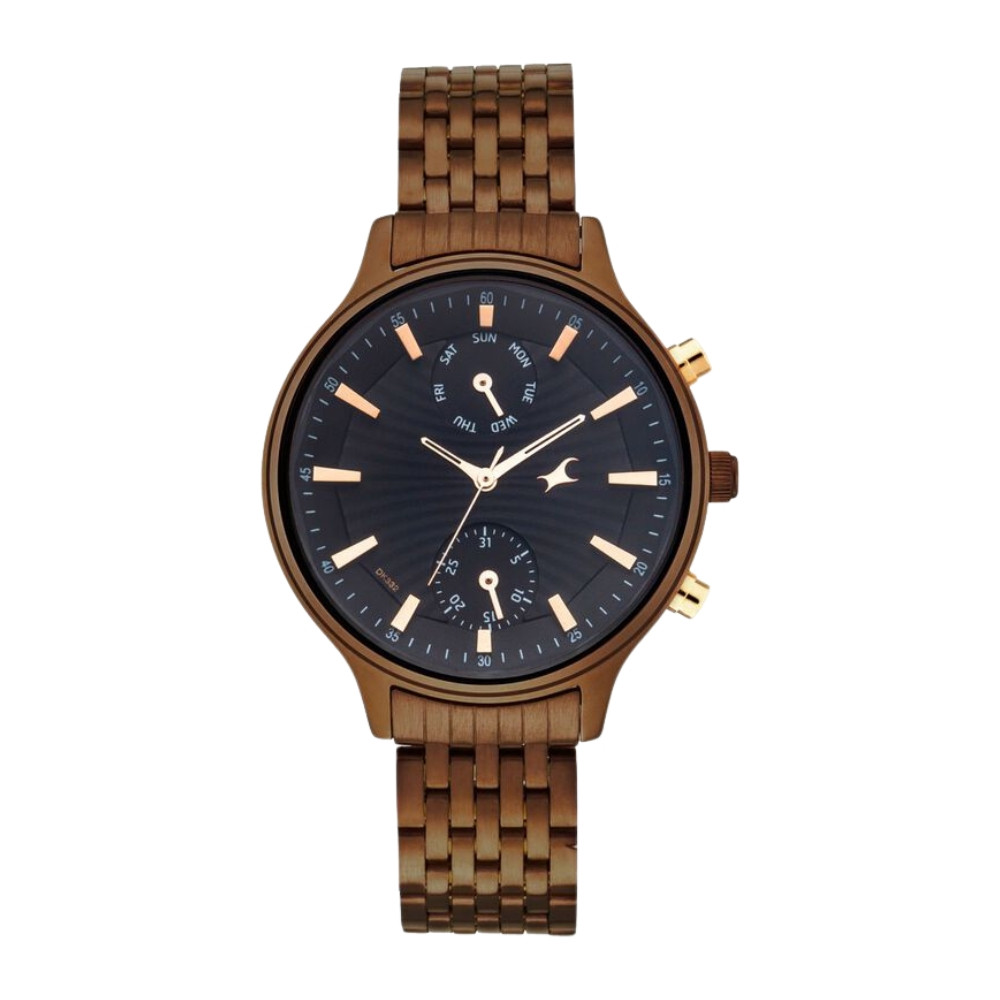 Fastrack Ruffles Quartz Multifunction Black Dial Stainless Steel Strap Watch for Girls NP6208KM01