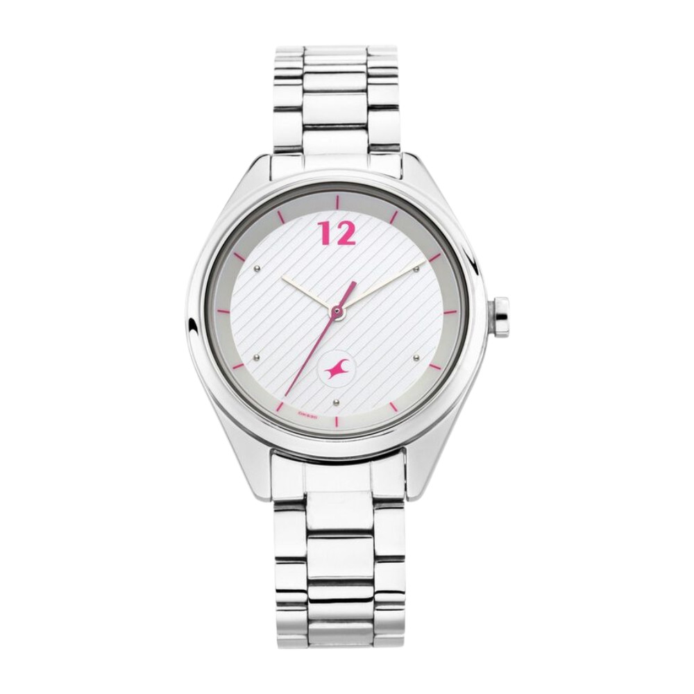 Fastrack Quartz Analog Silver Dial Stainless Steel Strap Watch for Girls NP6215SM01