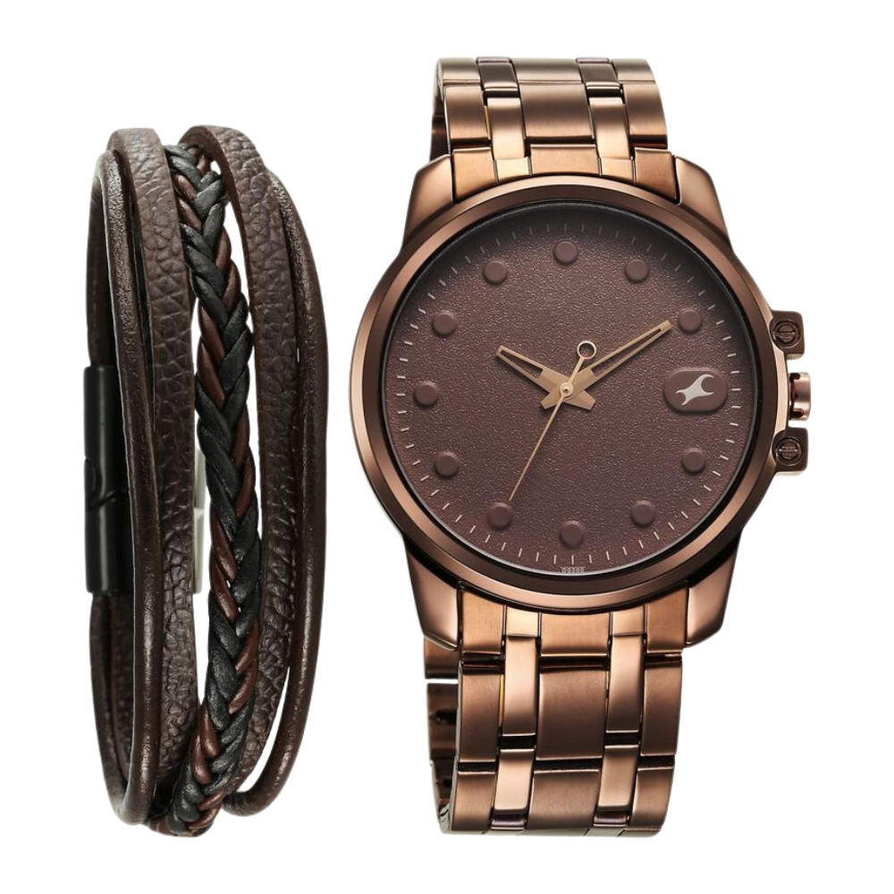 Fastrack Pulse Quartz Analog Brown Dial With Brown Stainless steel Strap Watch for Guys 3314QM02F