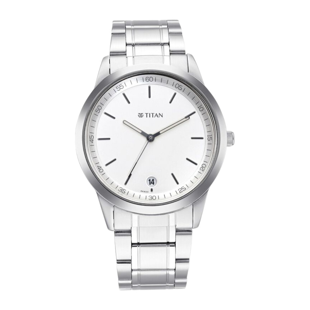 Titan Men's Timeless Style Watch: Refined White Dial and Metal Strap NP1806SM03