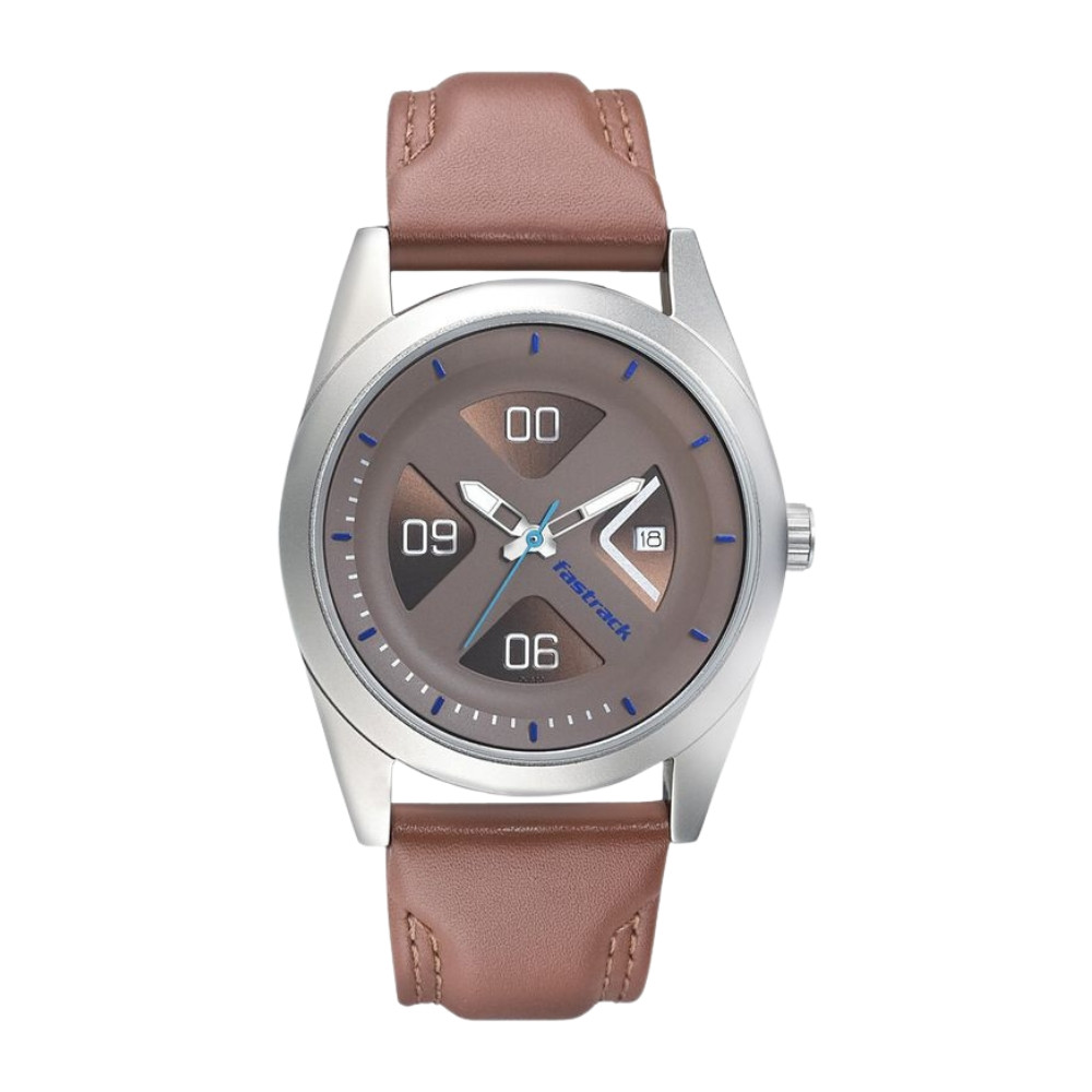Fastrack Go Skate Quartz Analog with Date Brown Dial Leather Strap Watch for Guys NR3218SL01
