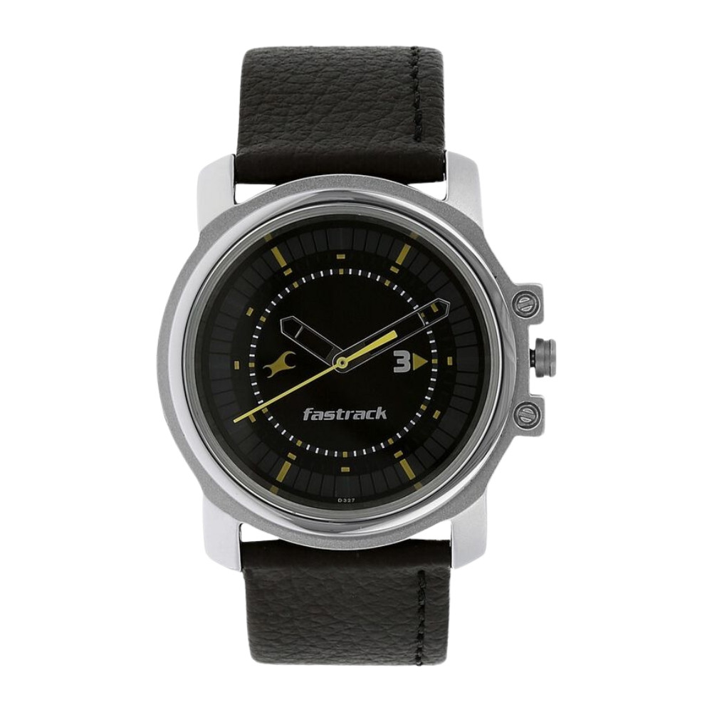 Fastrack Quartz Analog Black Dial Leather Strap Watch for Guys NR3039SL02