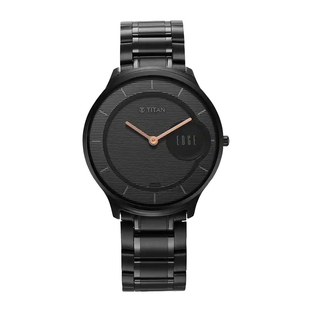 Titan Edge Metal Black Dial Stainless Steel Strap Watch for Men NR1843NM03