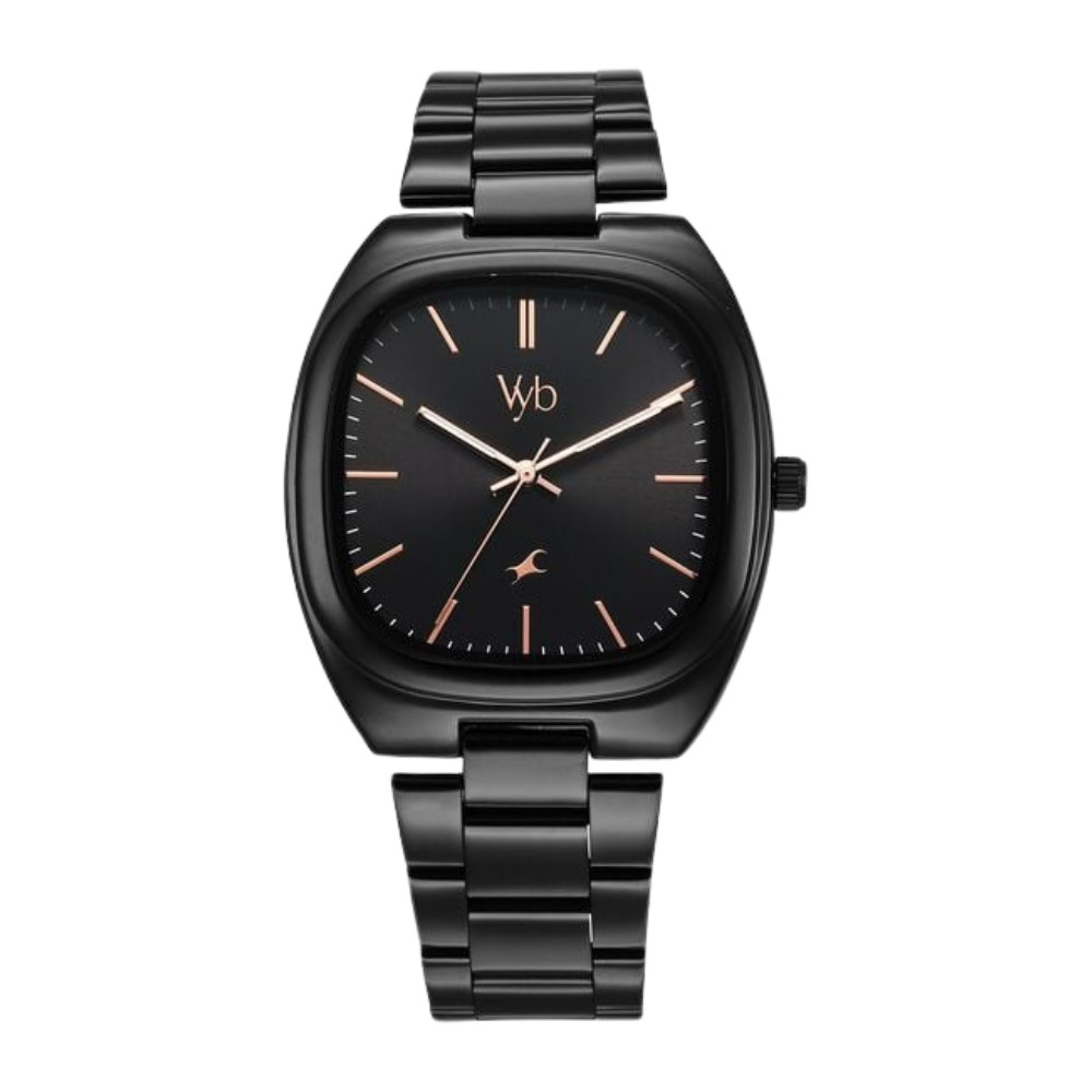 Fastrack Vyb Aviator Quartz Analog Black Dial Black Metal Strap Watch For Guys FV30004NM01W