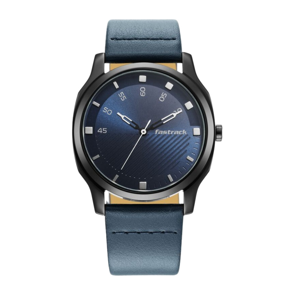 Fastrack Stunners Quartz Analog Blue Dial Leather Strap Watch for Guys NR3255NL03