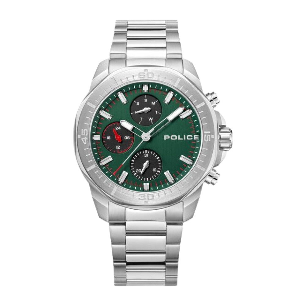 Police Quartz Multifunction Green Dial Silver Stainless Steel Strap Watch For Men PLPEWGK0039903