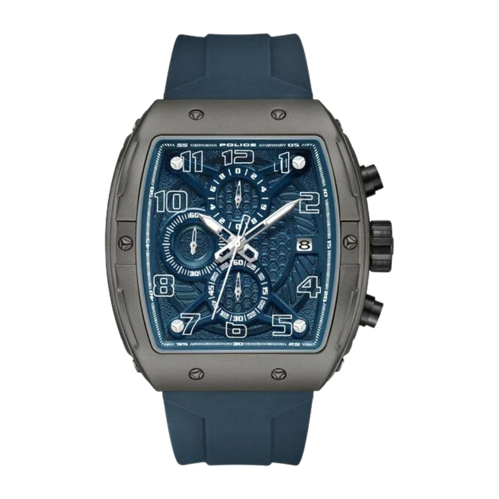 Police Chronograph Blue Dial Blue Color Silicone Strap Watch For Men PLPEWGO0063102
